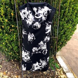 Ann Taylor Silk Strapless dress black/white flower print Size 2